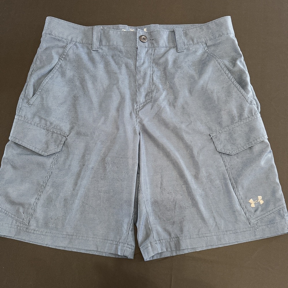 Under Armour HeatGear Cargo Shorts Mens 38 Blue Black Loose Golf Hiking